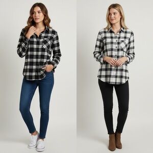 003 COMBO:  Plaid button down blouses size S